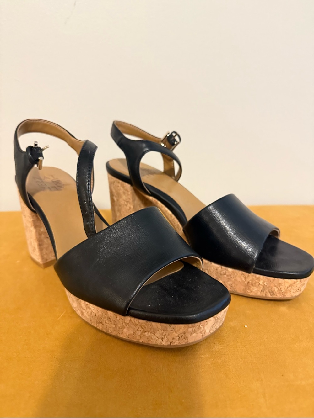 Naturalizer Lily Black Cork Platform Sandals with Ankle Strap